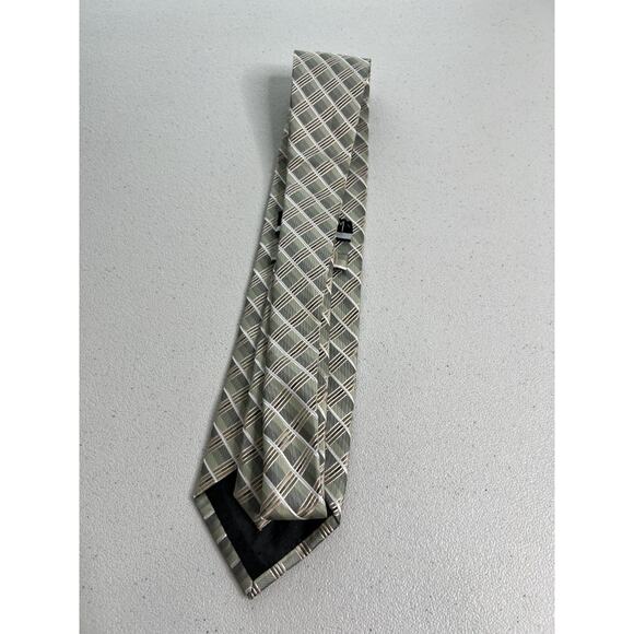 Platinum Designs Green, Tan, White Geometric Pattern Handmade Long Tie NWOT - Picture 4 of 6